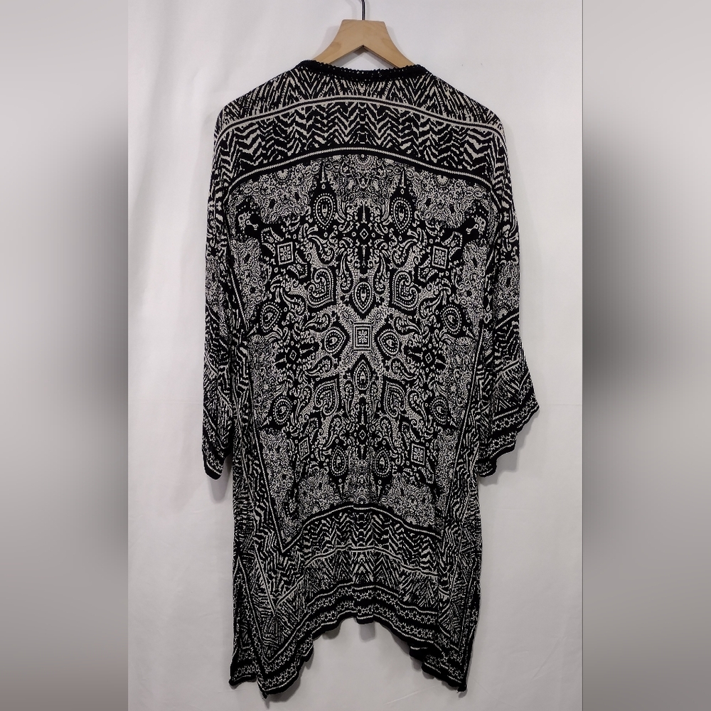 Bila Artsy Open Front Kimono Women's M/L Black White Festival Boho Coastal Retro - Picture 5 of 8